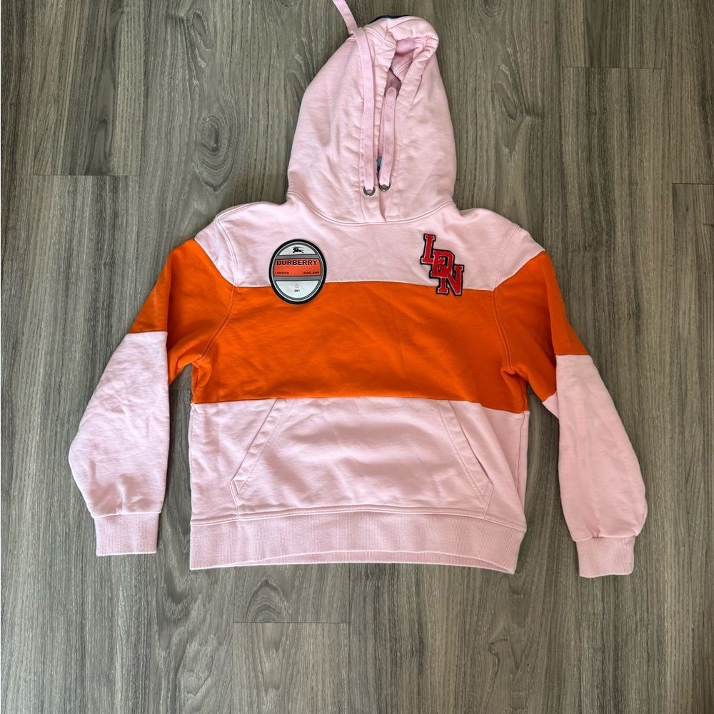 Burberry limited edition CANDY PINK PANELED hoodie Colorblock BB Logo Small